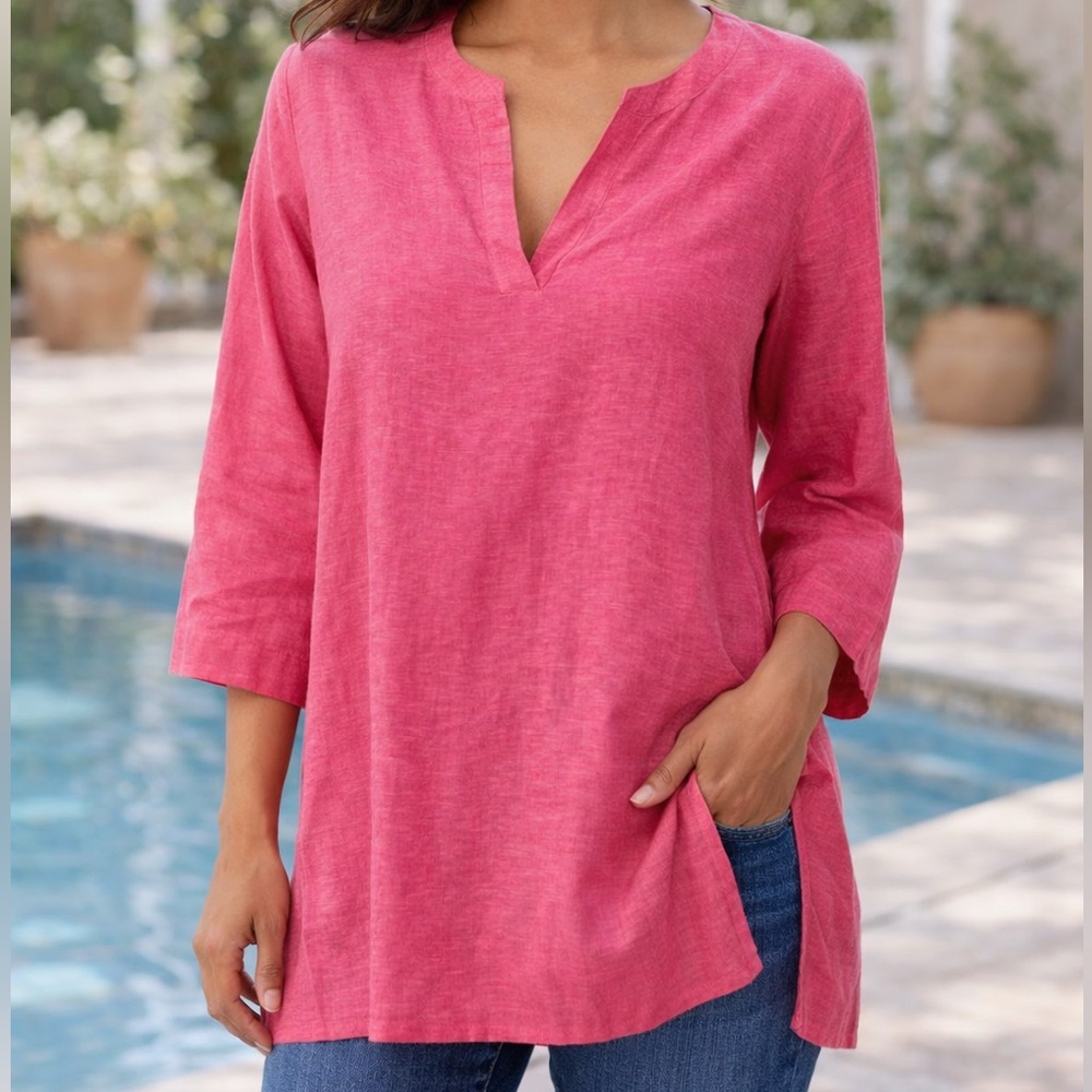 Lands' End Linen Blend Vibrant Hot Pink Tunic